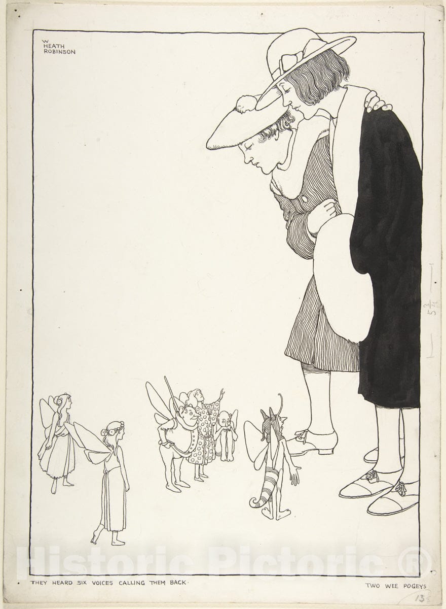 Art Print : William Heath Robinson - They Heard Six Voices Calling Them Back: Two Wee Pogeys, Topsy-Turvy Tales : Vintage Wall Art