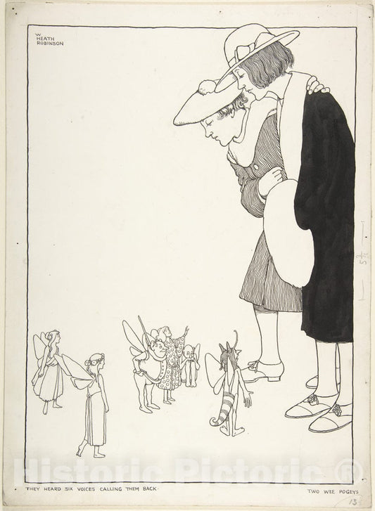 Art Print : William Heath Robinson - They Heard Six Voices Calling Them Back: Two Wee Pogeys, Topsy-Turvy Tales : Vintage Wall Art