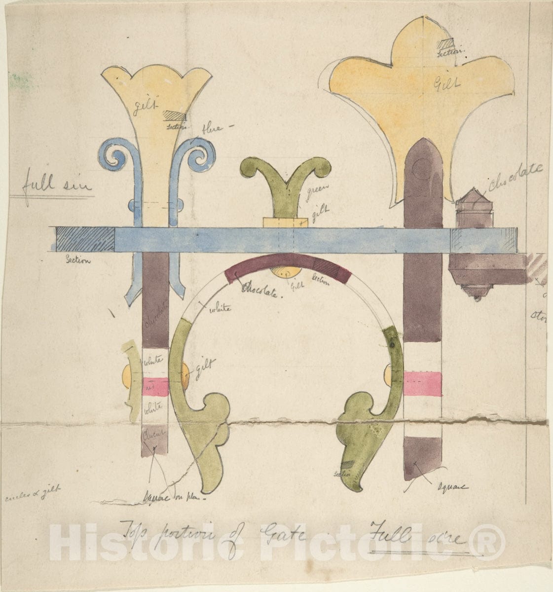 Art Print : Richardson Ellson & Co. - Design for Top Portion of a Gate, Full-Size : Vintage Wall Art