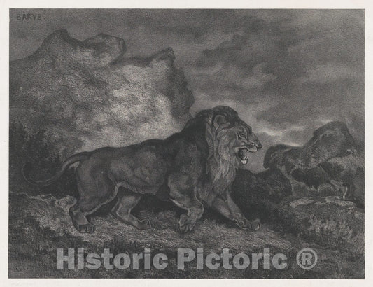 Art Print : Jules Laurens - Lion and Serpent : Vintage Wall Art