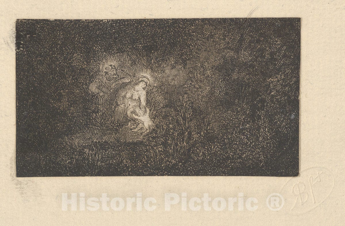 Art Print : Rodolphe Bresdin - La Sainte Famille au Repos (The Holy Family at Rest) : Vintage Wall Art