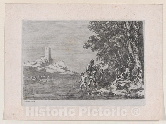 Art Print : Johann Georg Primavesi - Figures Crossing a River : Vintage Wall Art