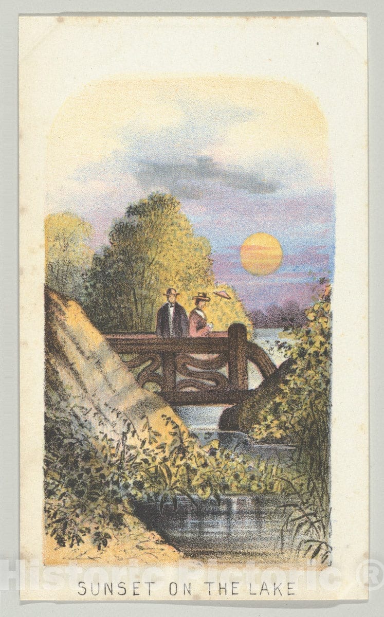 Art Print : Louis Prang & Co. - Sunset on The Lake, from The Series, Views in Central Park, New York, Part 2 : Vintage Wall Art