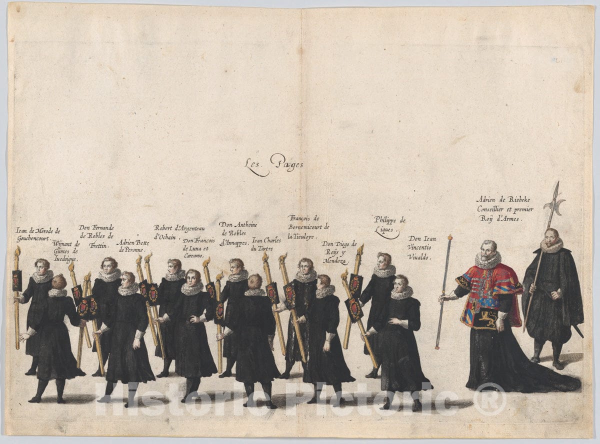 Art Print : Cornelis Galle I - Plate 54: The Pages Marching in The Funeral Procession of Archduke Albert of Austria