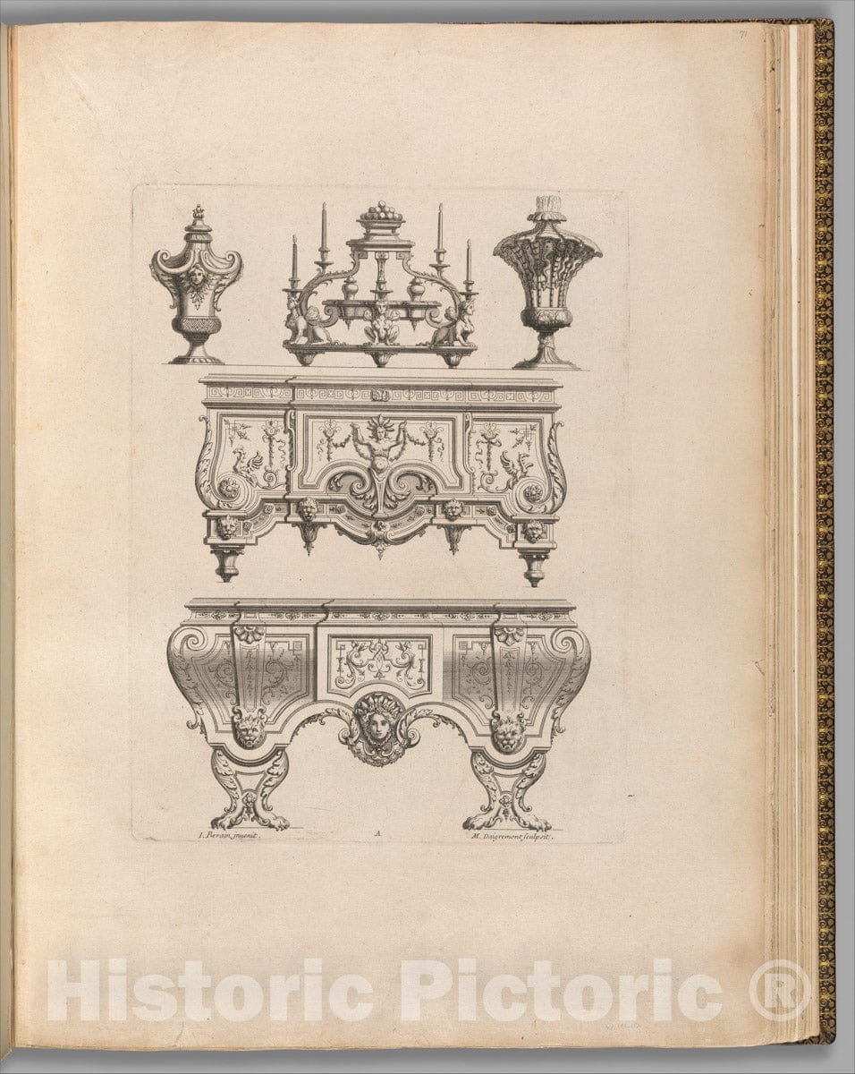 Art Print : Jean Berain - Plate from Ornament Designs Invented by J. Berain (Page 71) : Vintage Wall Art