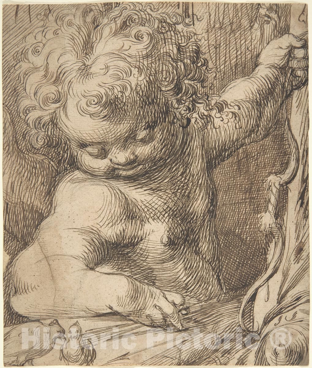 Art Print : Toussaint Dubreuil - Cupid with Two Doves : Vintage Wall Art