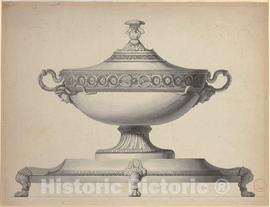 Art Print : Workshop of Henri Auguste - Design for a Covered Tureen on a Footed Stand : Vintage Wall Art
