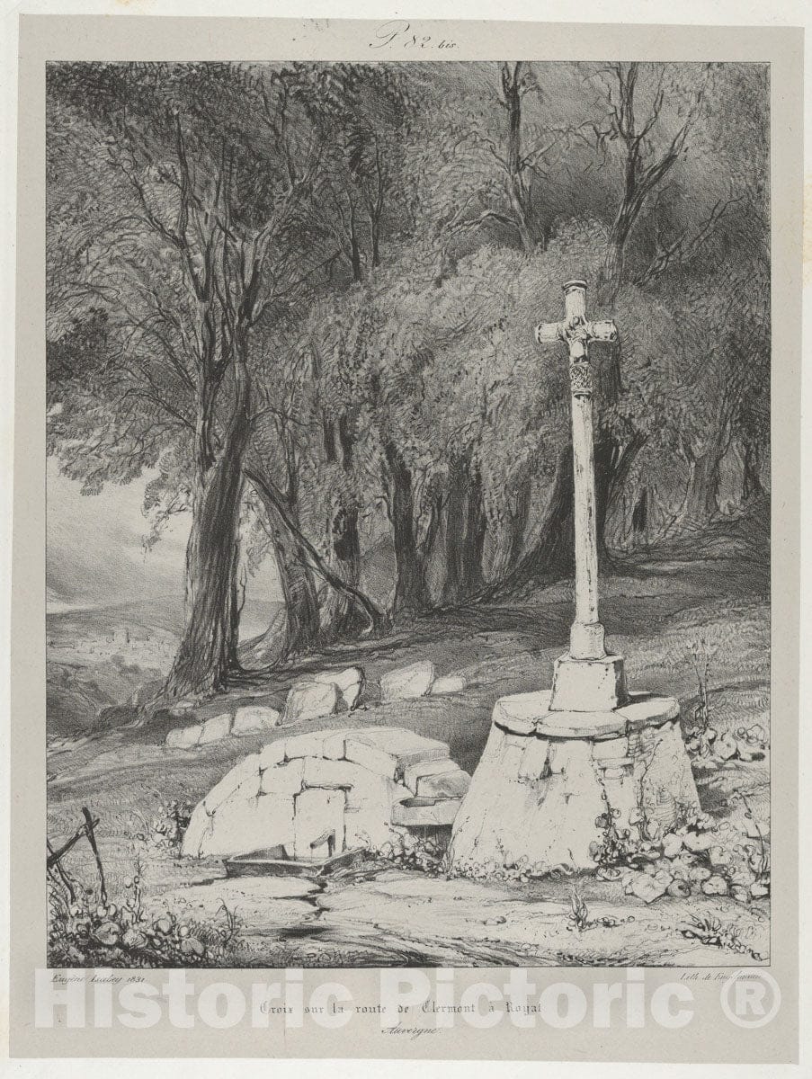 Art Print : Eugène Isabey - Cross on The Route from Clermont to Royal : Vintage Wall Art