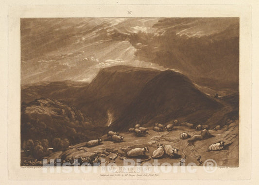 Art Print : Designed and Etched by Joseph Mallord William Turner - Hind Head Hill, On The Portsmouth Road (Liber Studiorum, Part V, Plate 25) 1 : Vintage Wall Art
