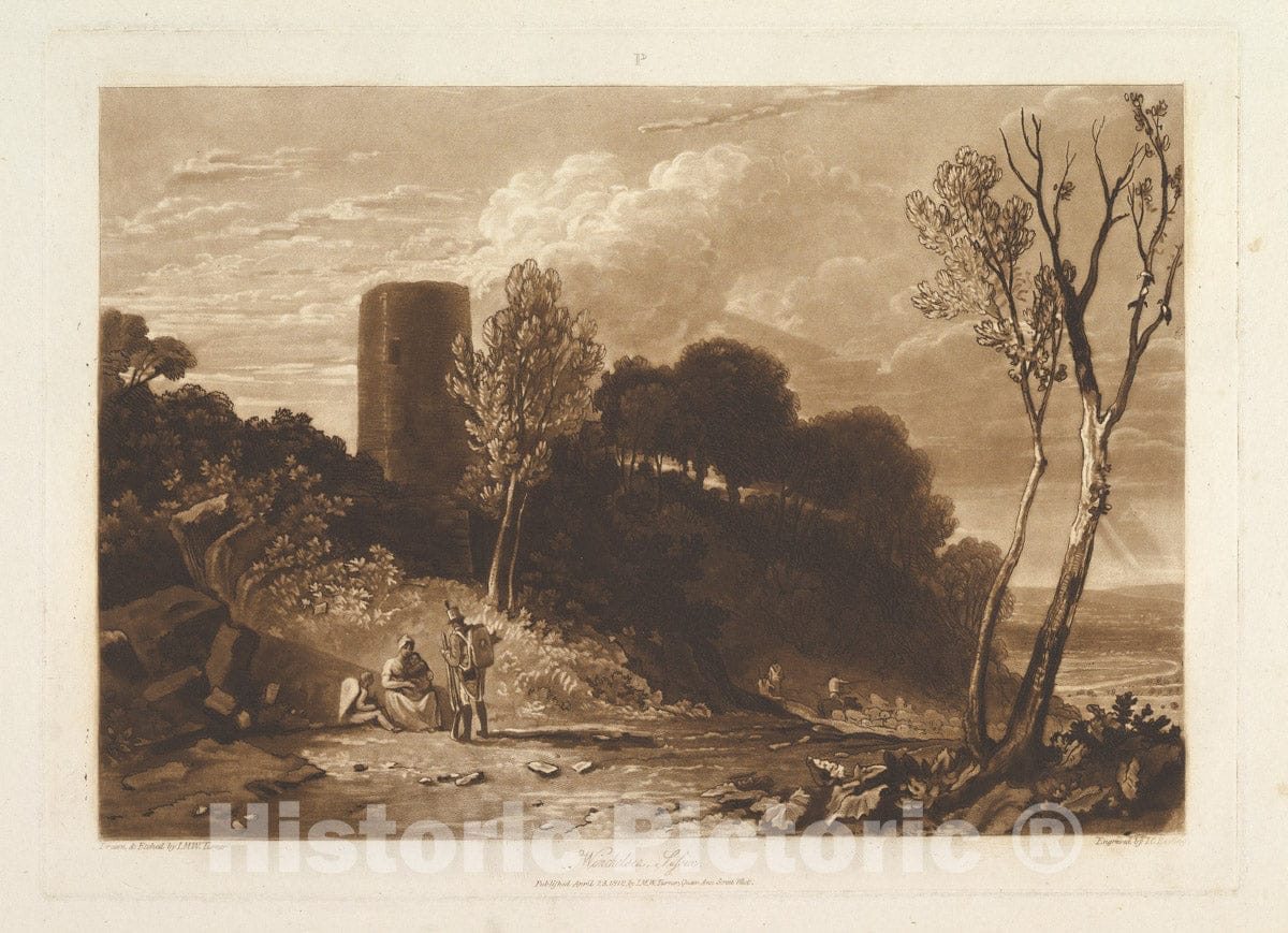 Art Print : Designed and Etched by Joseph Mallord William Turner - Winchelsea Sussex (Liber Studiorum, Part IX, Plate 42) : Vintage Wall Art