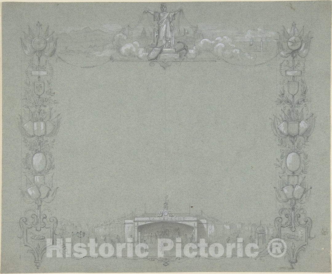 Art Print : Dedicated to La Dépêche (The Dispatch) - Design for a Certificate(?) Sponsored by The French Newspaper, La Dépêche : Vintage Wall Art