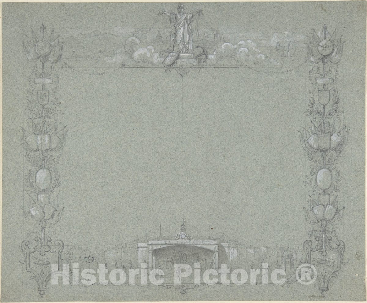 Art Print : Dedicated to La Dépêche (The Dispatch) - Design for a Certificate(?) Sponsored by The French Newspaper, La Dépêche : Vintage Wall Art