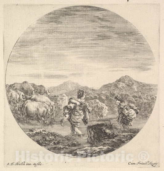 Art Print : A Woman Carrying a Child in Center - Artist: Stefano Della Bella - Created: c1643 : Vintage Wall Art
