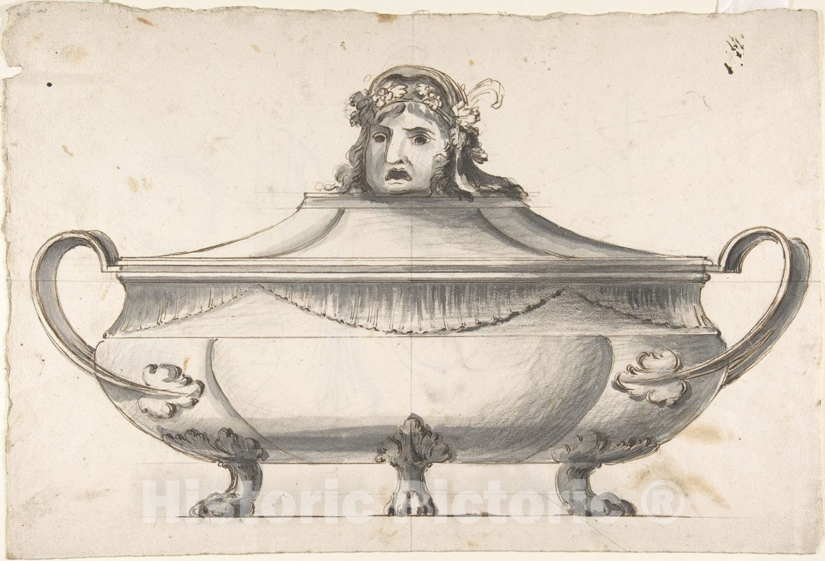 Art Print : Italian, 19th Century - Tureen, Finial with Mask : Vintage Wall Art