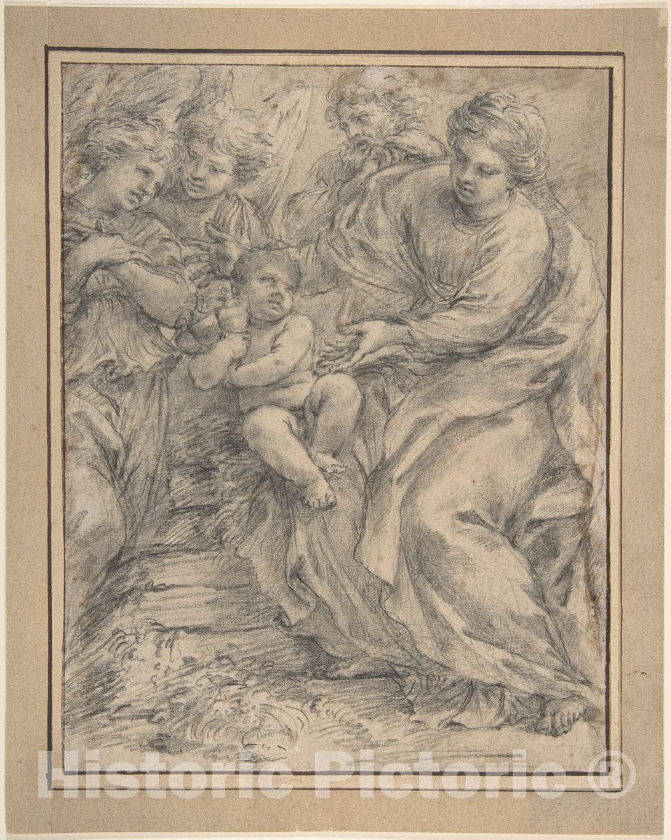 Art Print : Alessandro Algardi - The Holy Family with Two Angels : Vintage Wall Art