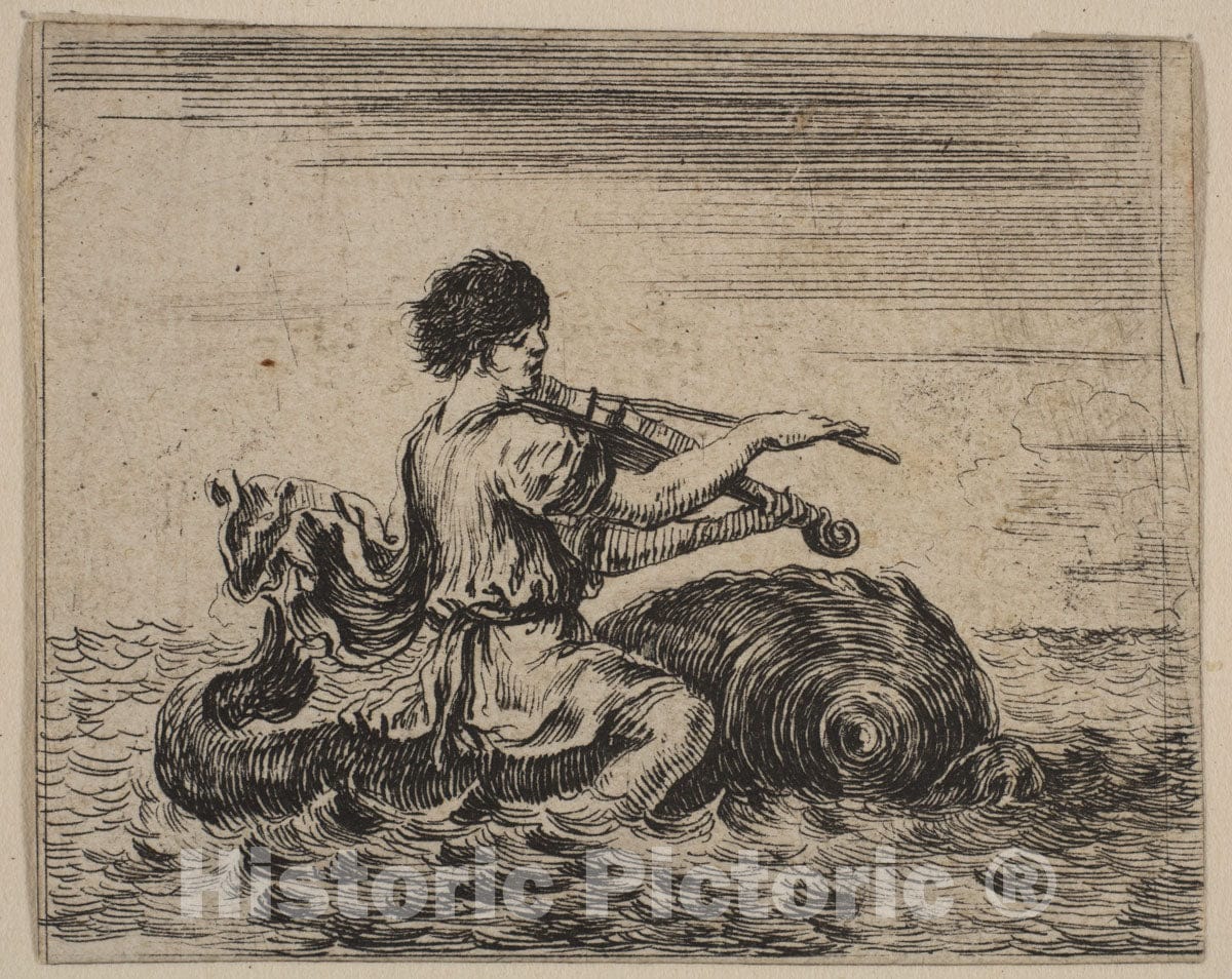 Art Print : Etched by Stefano Della Bella - Arion, from 'Game of Mythology' (Jeu de la Mythologie) : Vintage Wall Art