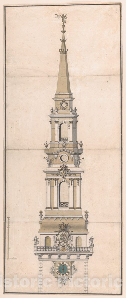 Art Print : Vincents Lerche - Design for The Spire of The Church of Our Lady in Copenhagen : Vintage Wall Art