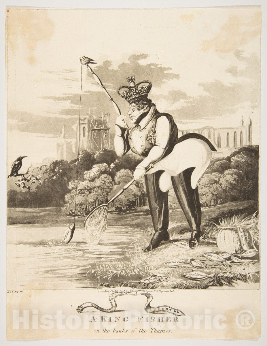 Art Print : Monogrammist JVS - A King Fisher on The Banks of The Thames : Vintage Wall Art