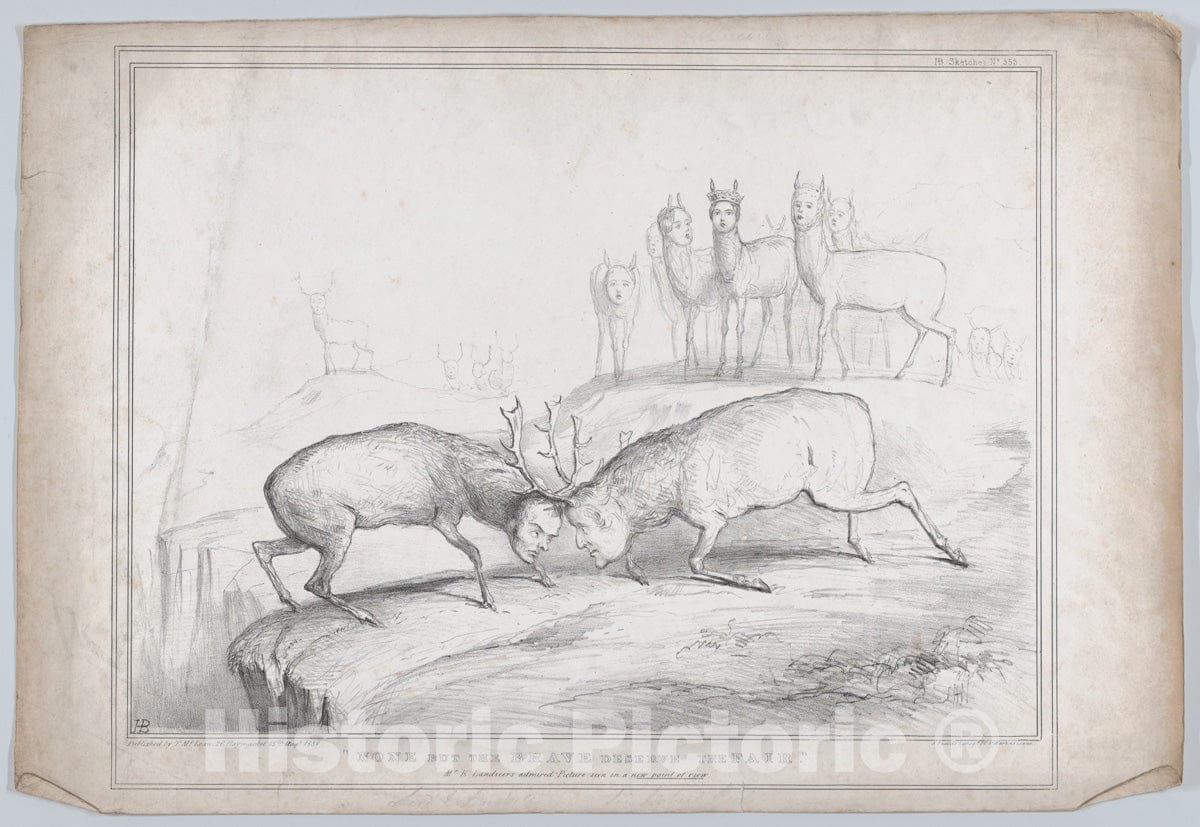 Art Print : John Doyle - None But The Brave Deserve The Fair – Mr. E. Landseer's admired Picture seen in a New Point of View : Vintage Wall Art