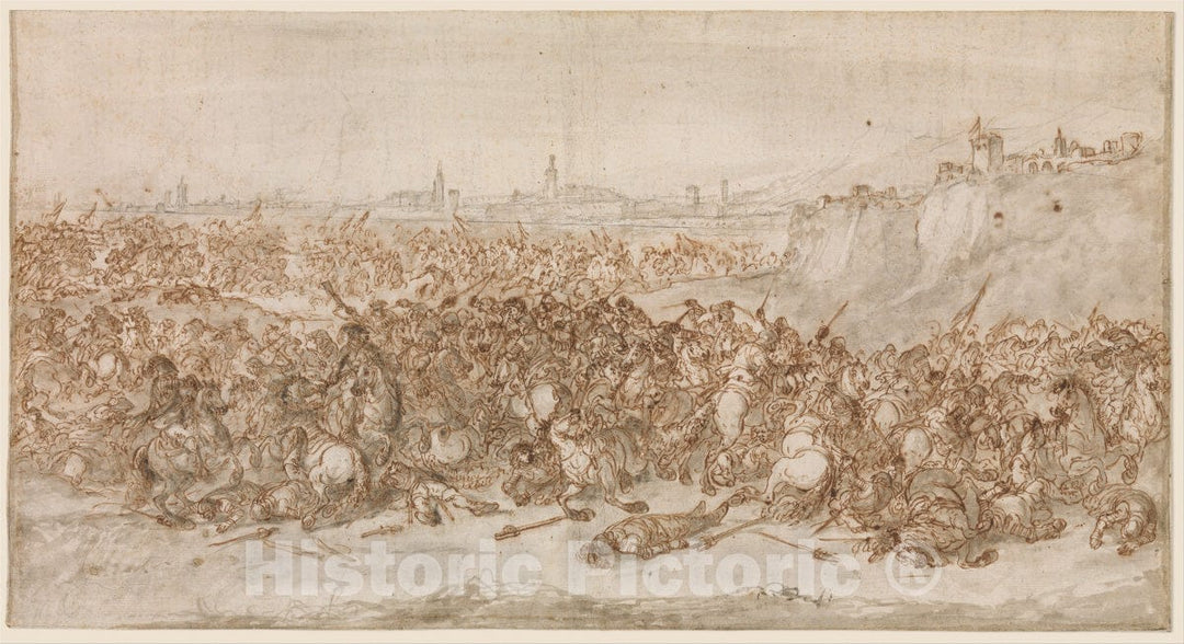 Art Print : Francesco Antonio Simonini - A Cavalry Battle Before a City : Vintage Wall Art