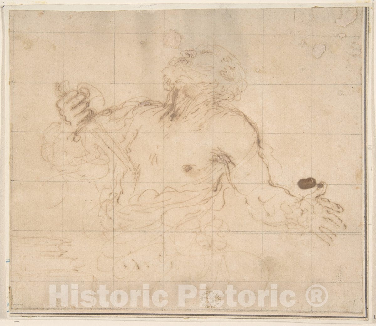 Art Print : Circle of Guercino (Giovanni Francesco Barbieri) - Man Stabbing Himself : Vintage Wall Art