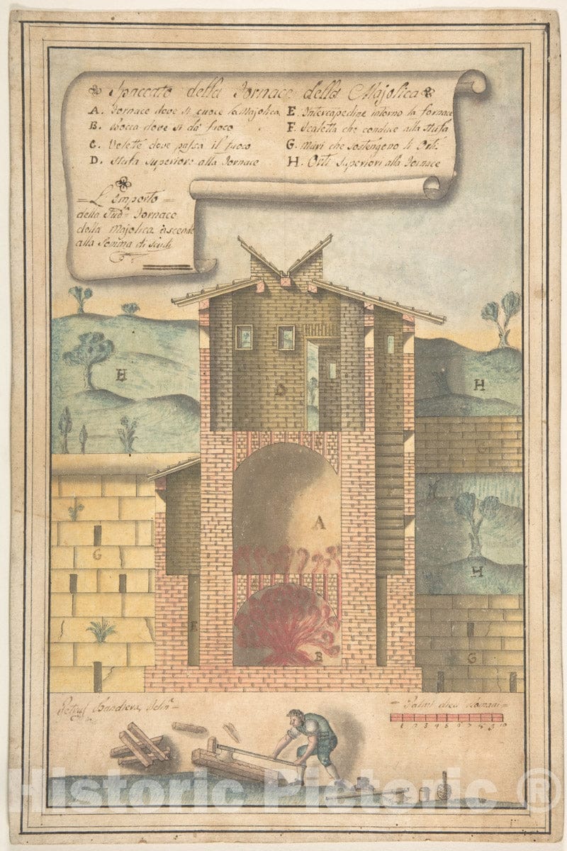 Art Print : Pietro Bandiera - Section of a Kiln for The Production of Majolika : Vintage Wall Art