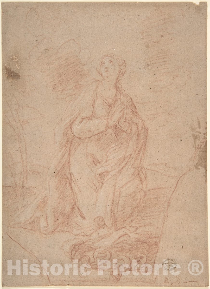 Art Print : Italian, Roman-Bolognese, 17th Century - Virgin Kneeling in Prayer : Vintage Wall Art