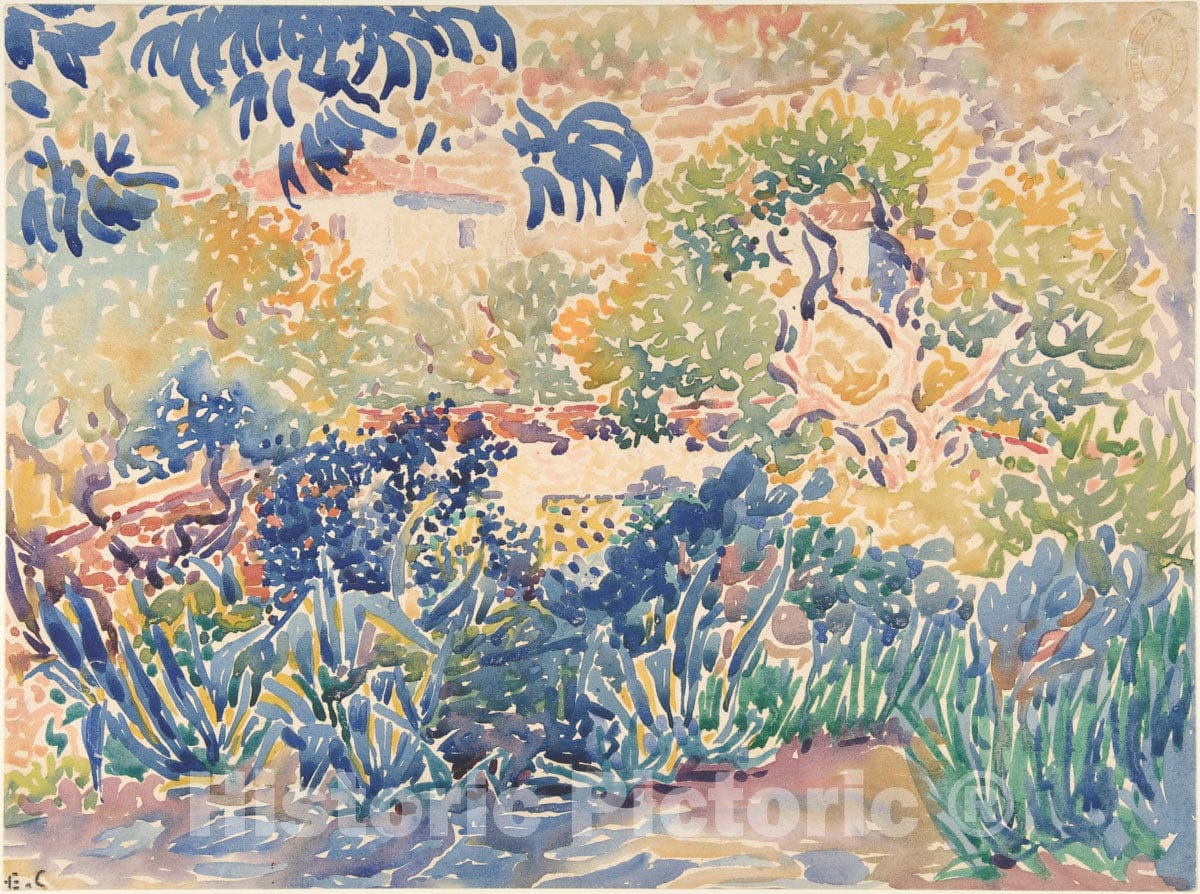 Art Print : Henri-Edmond Cross (Henri-Edmond Delacroix) - The Artist's Garden at St. Clair : Vintage Wall Art