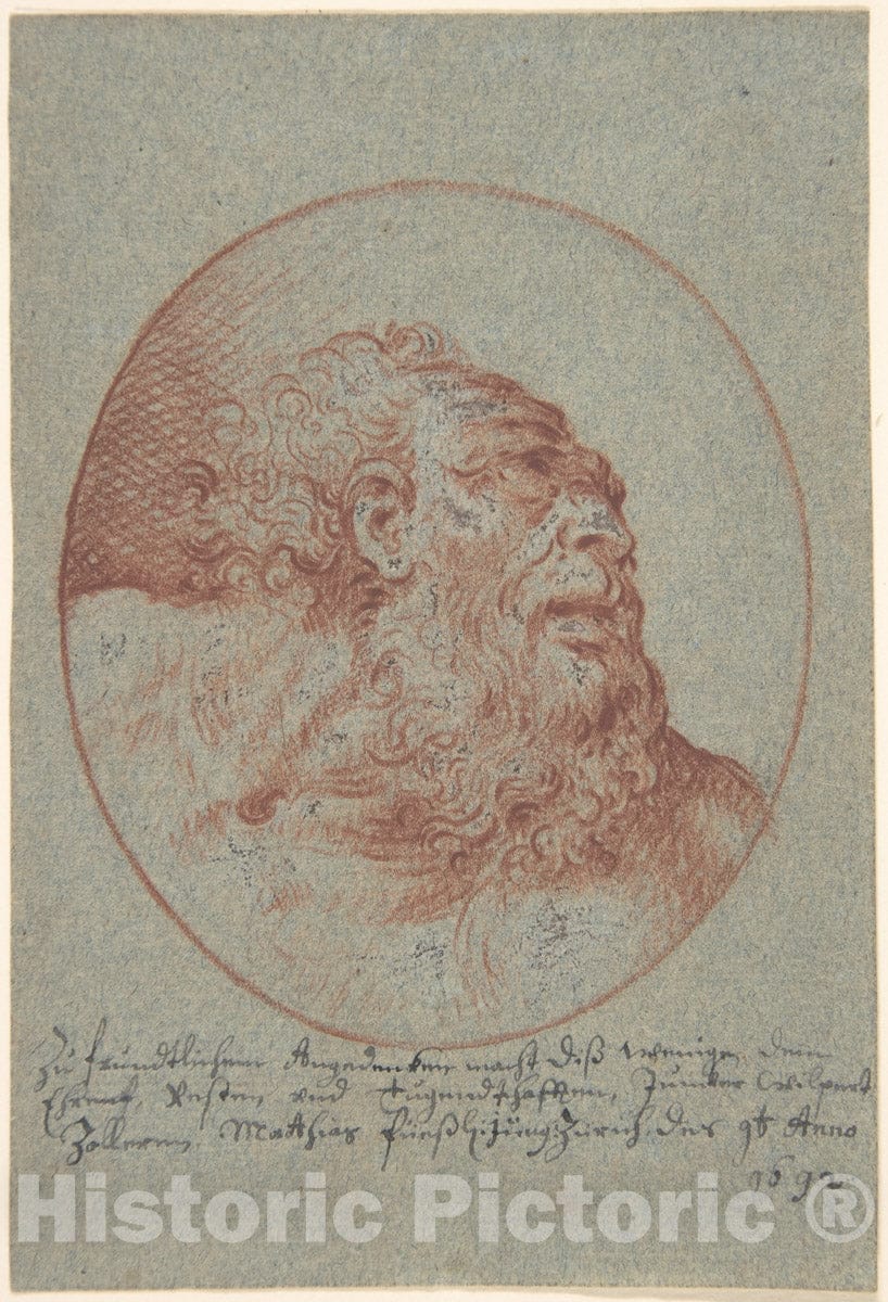 Art Print : Mathais Füssli The Youngest - Head of a Bearded Man Looking Right : Vintage Wall Art