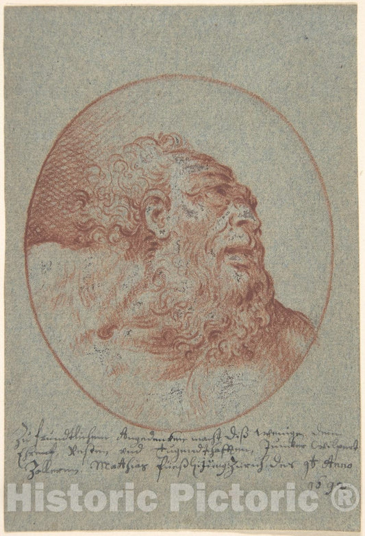Art Print : Mathais Füssli The Youngest - Head of a Bearded Man Looking Right : Vintage Wall Art