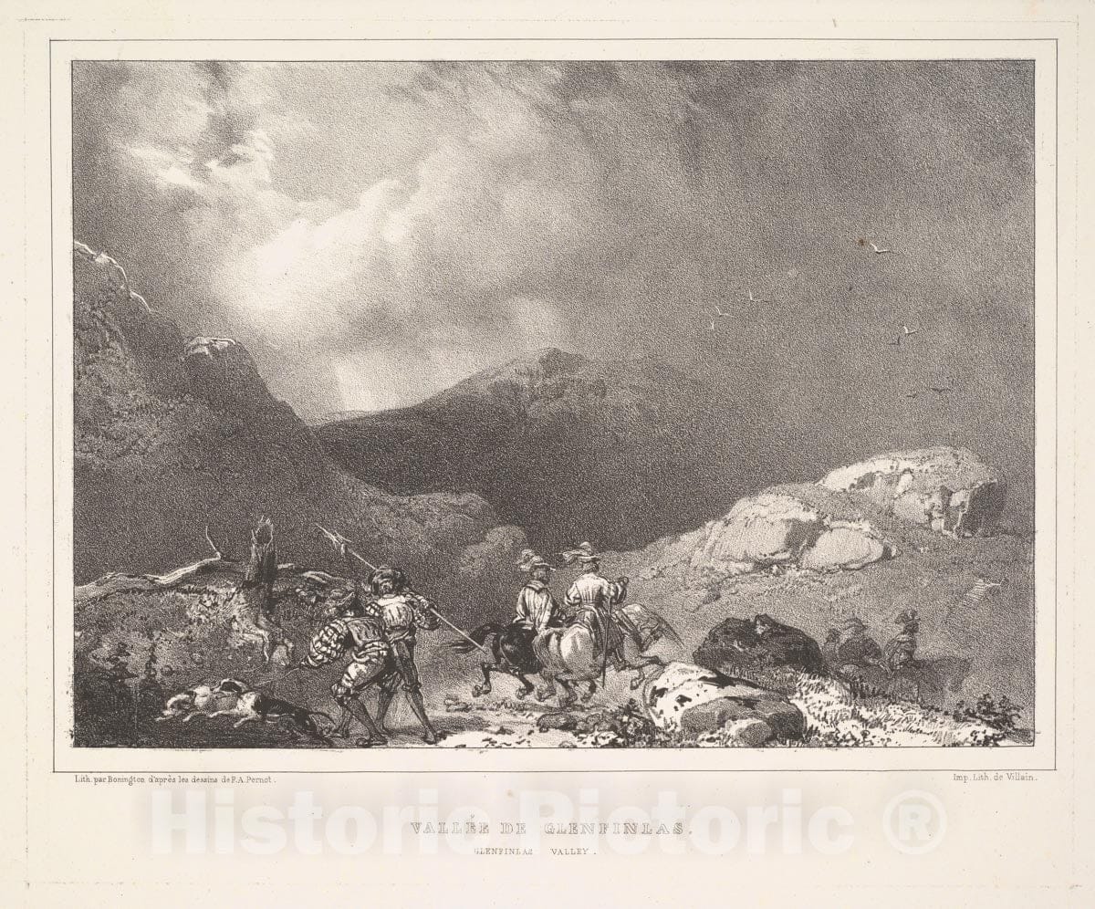 Art Print : Richard Parkes Bonington - Glenfinlas Valley (Vallée de Glenfinlas, from Vues Pittoresques de l'Écosse) : Vintage Wall Art