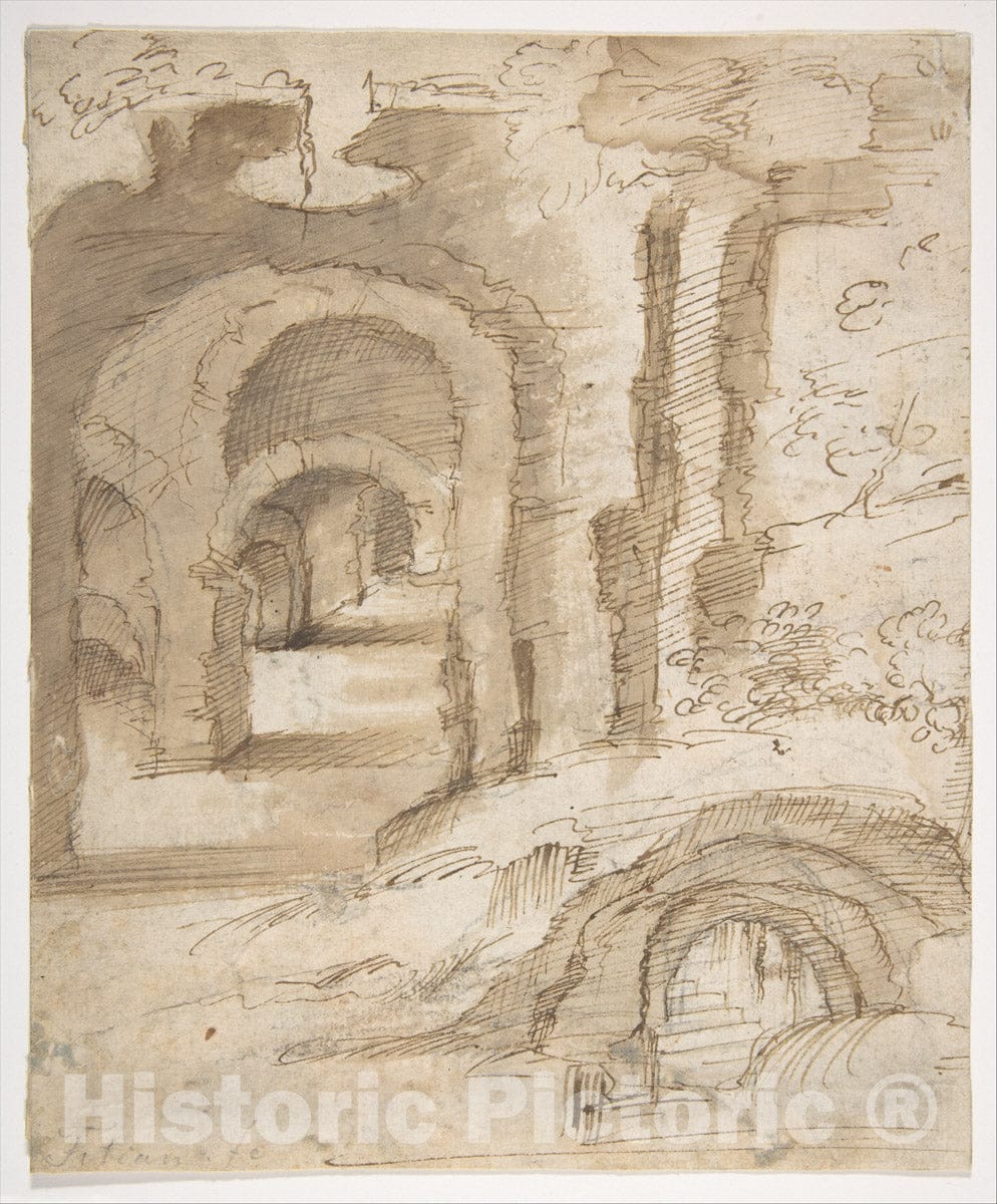 Art Print : Domenico Beccafumi - Landscape with Catacombs : Vintage Wall Art