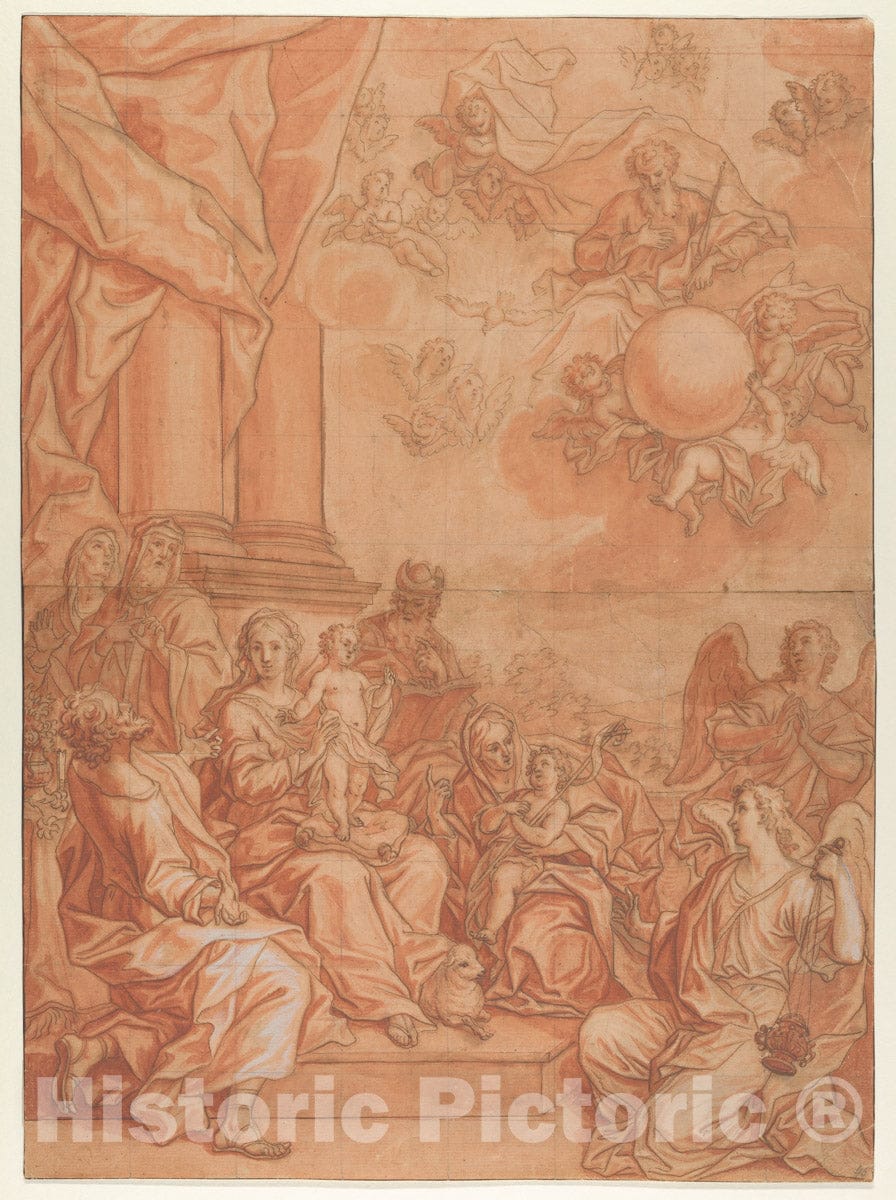 Art Print : Johann Lorenz Haid - The Virgin and Child with Saints and Angels, and God The Father in The Sky : Vintage Wall Art