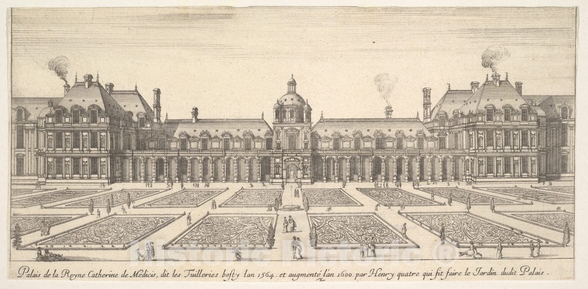 Art Print : The Palace of Catherine de Medici - Artist: Stefano Della Bella - Created: 1649–51 : Vintage Wall Art