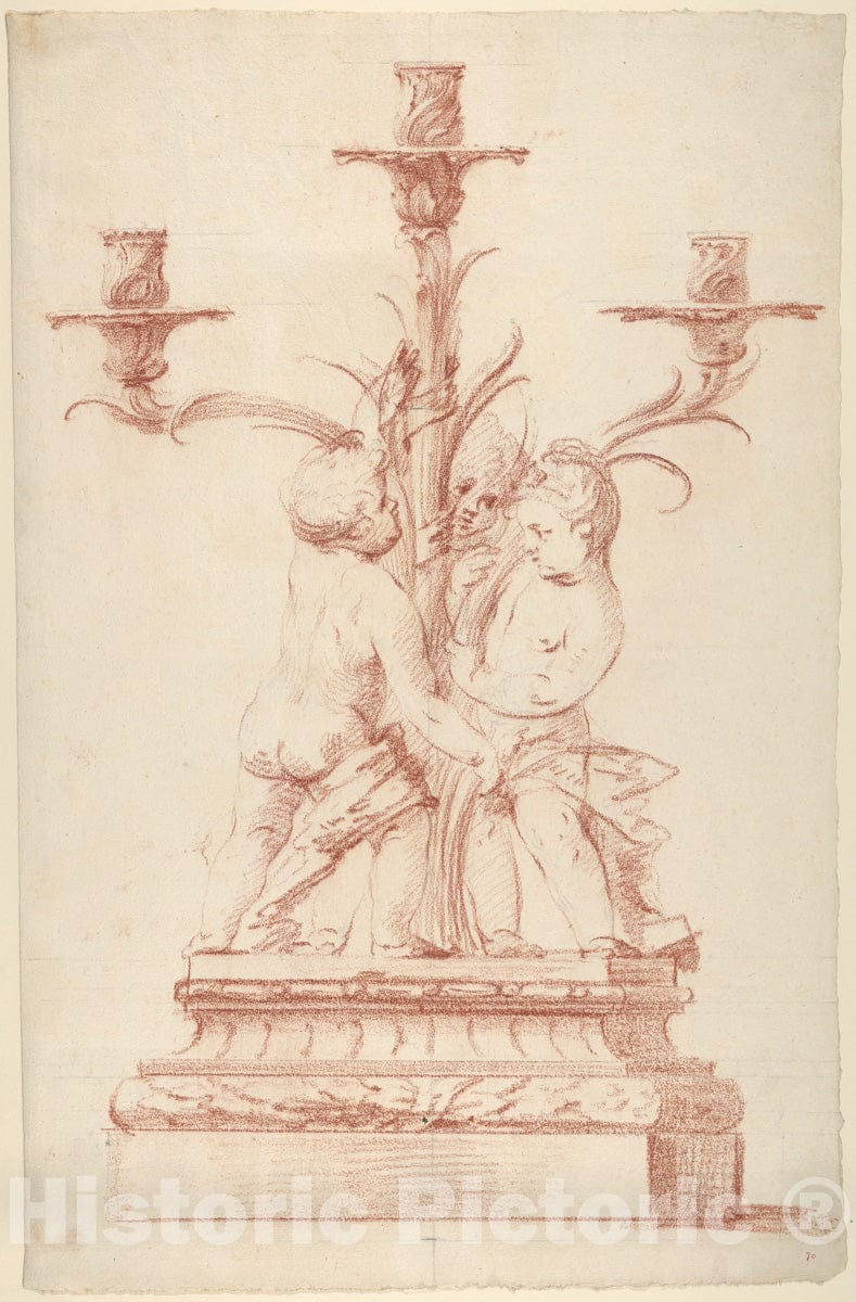 Art Print : French, 18th Century - Design for a Candelabra : Vintage Wall Art