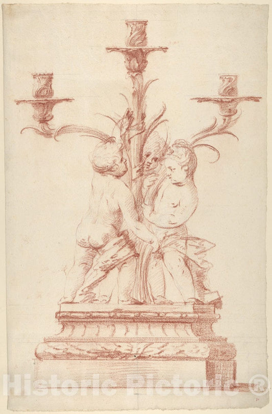 Art Print : French, 18th Century - Design for a Candelabra : Vintage Wall Art