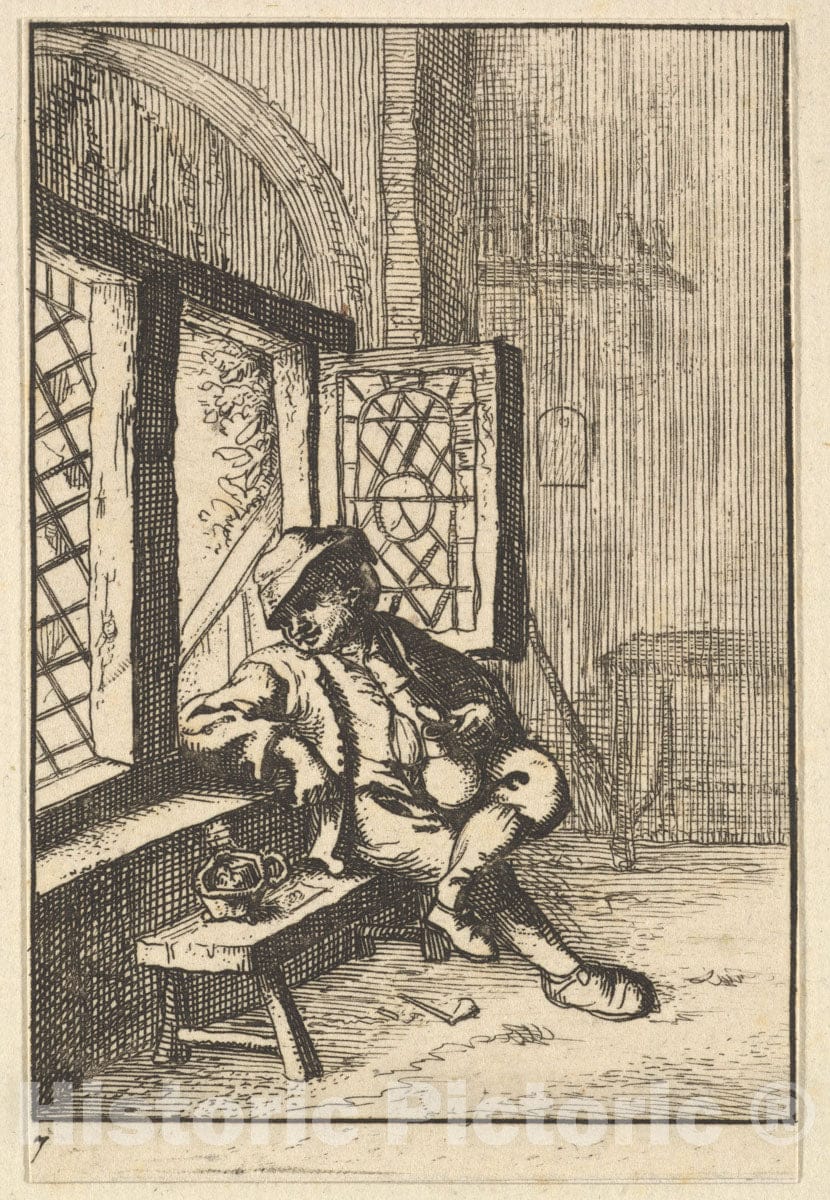 Art Print : After Adriaen Van Ostade - Man Sitting by a Window (Copy) : Vintage Wall Art