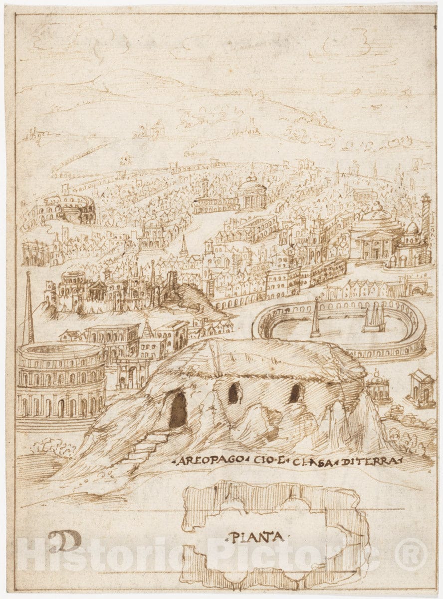 Art Print : Recto: The Houses of The Barbarians - Artist: Sangallo Family - Created: 1530–45 : Vintage Wall Art