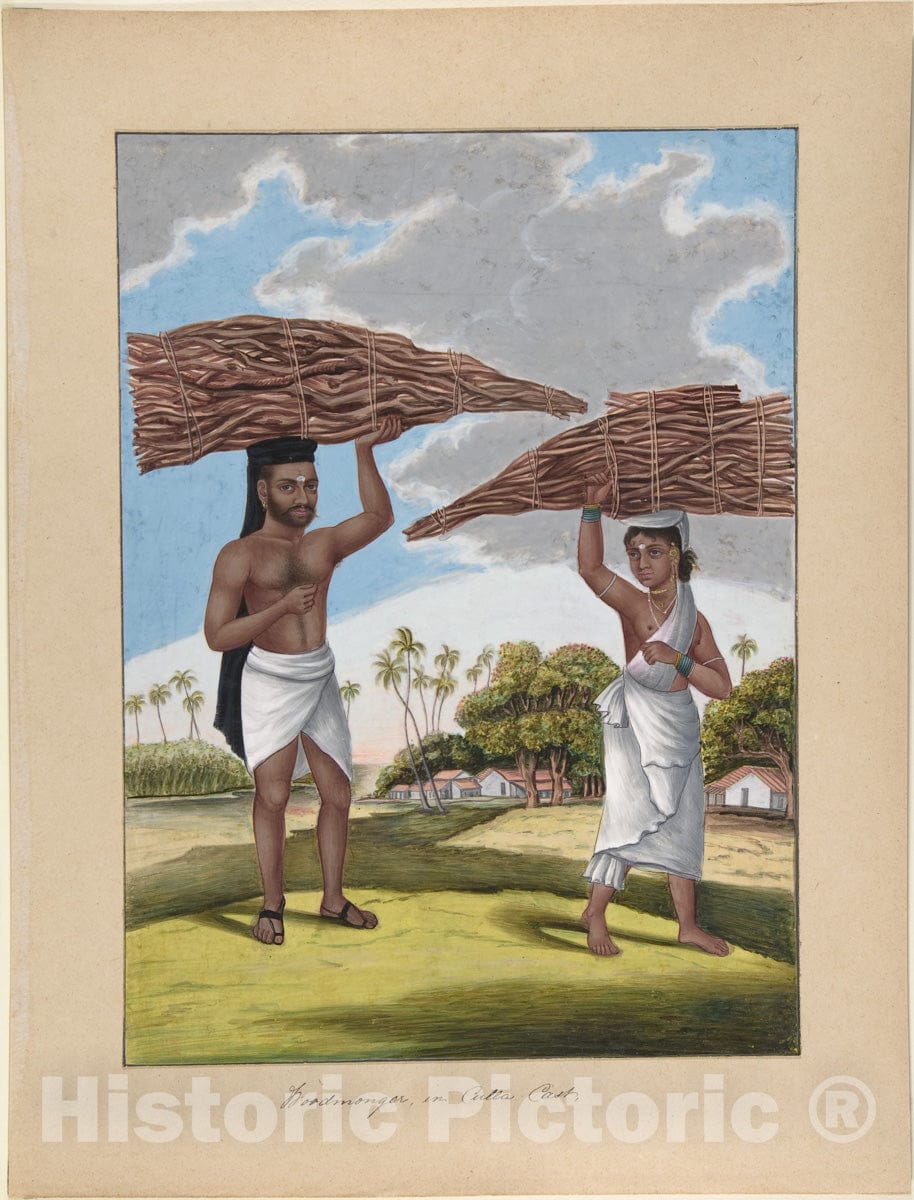 Art Print : Indian, 19th Century - Woodmonger in Culla Caste, from Indian Trades and Castes : Vintage Wall Art
