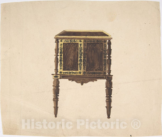 Art Print : British, 19th Century - Design for a Small Cabinet with Elaborately Carved Legs : Vintage Wall Art
