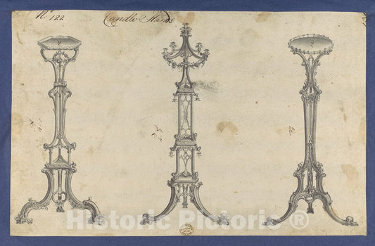 Art Print : Thomas Chippendale - Candle Stands, in Chippendale Drawings, Vol. I - 424971 : Vintage Wall Art