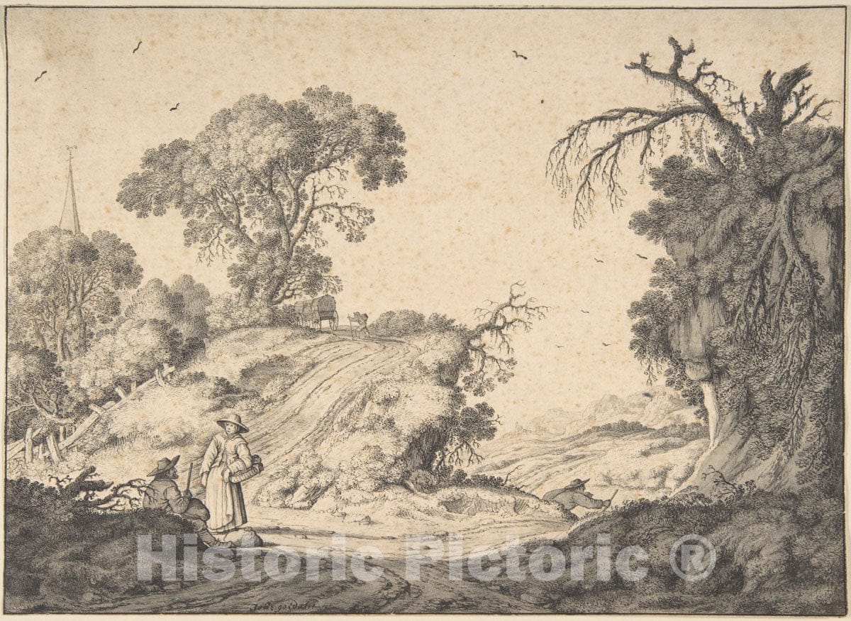 Art Print : Johannes Goedaert - Peasant Couple in an Extensive Landscape : Vintage Wall Art