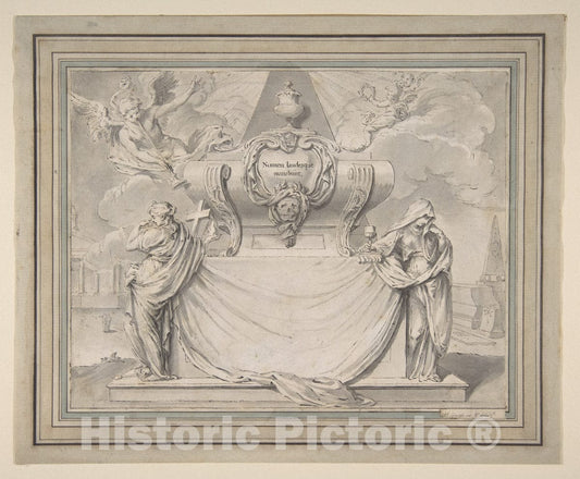 Art Print : Hubert François Gravelot - Design for a Funeral Ticket : Vintage Wall Art