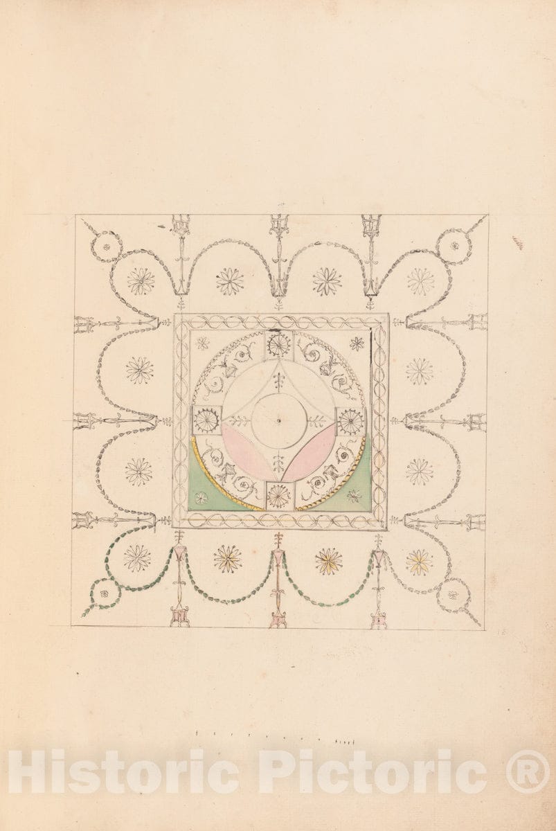 Art Print : James Wyatt - Drawings for Ceilings and Wall Elevations : Vintage Wall Art