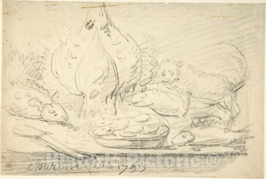 Art Print : Jean Siméon Chardin - Cat Surveying Fish and Fowl on a Table : Vintage Wall Art