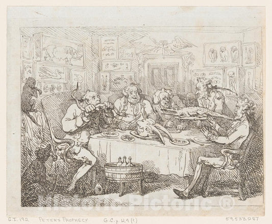 Art Print : Thomas Rowlandson - Sir Joseph Banks About to Eat an Alligator (‘The Fish Supper’) : Vintage Wall Art