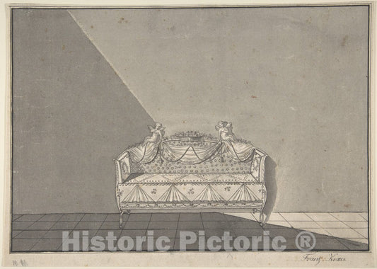Art Print : Franz Krauß - Design for a Sofa with putti : Vintage Wall Art