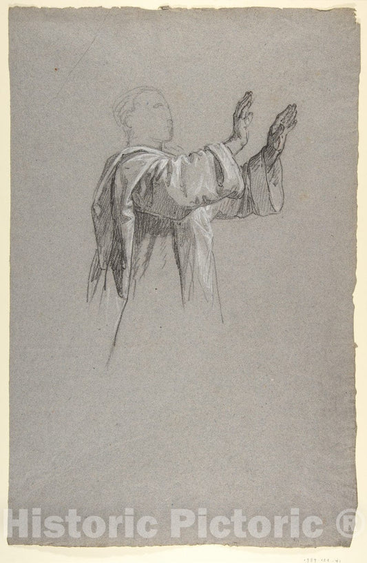 Art Print : Isidore Pils - Cleric with Raised Arms (Lower Register?; Study for Wall Paintings in The Chapel of Saint Remi, Sainte-Clotilde, Paris, 1858) 2 : Vintage Wall Art