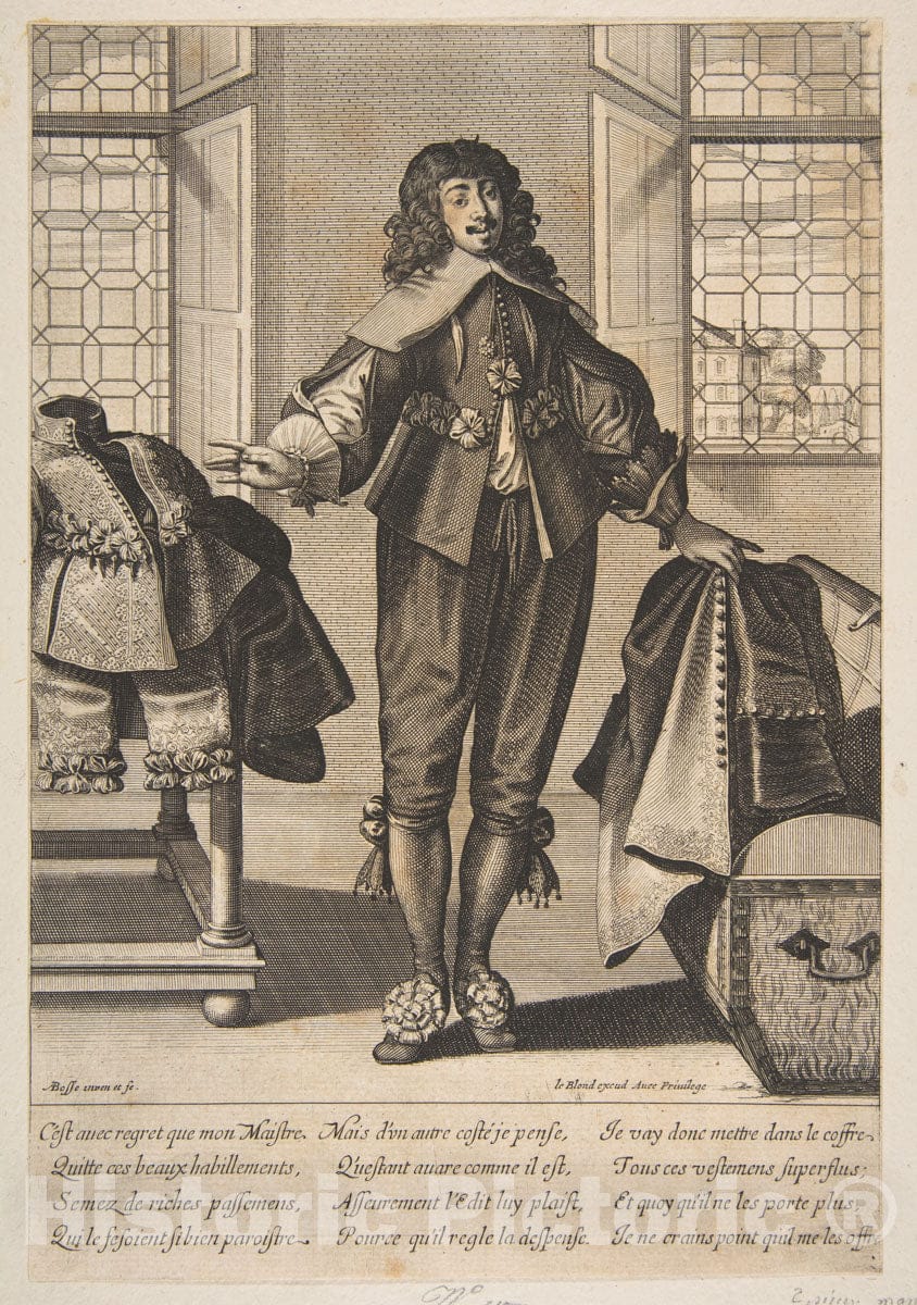 Art Print : Abraham Bosse - A Valet Putting Away The Luxurious Clothing of His Master : Vintage Wall Art
