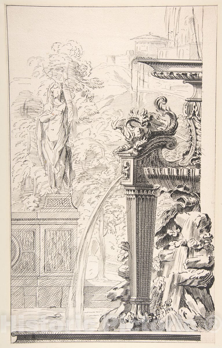 Art Print : Workshop of Gilles-Marie Oppenord - Study for a Garden Capriccio 2 : Vintage Wall Art